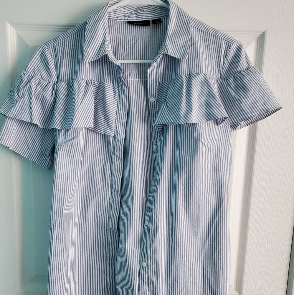 Blue/white stripped shirt with frizel